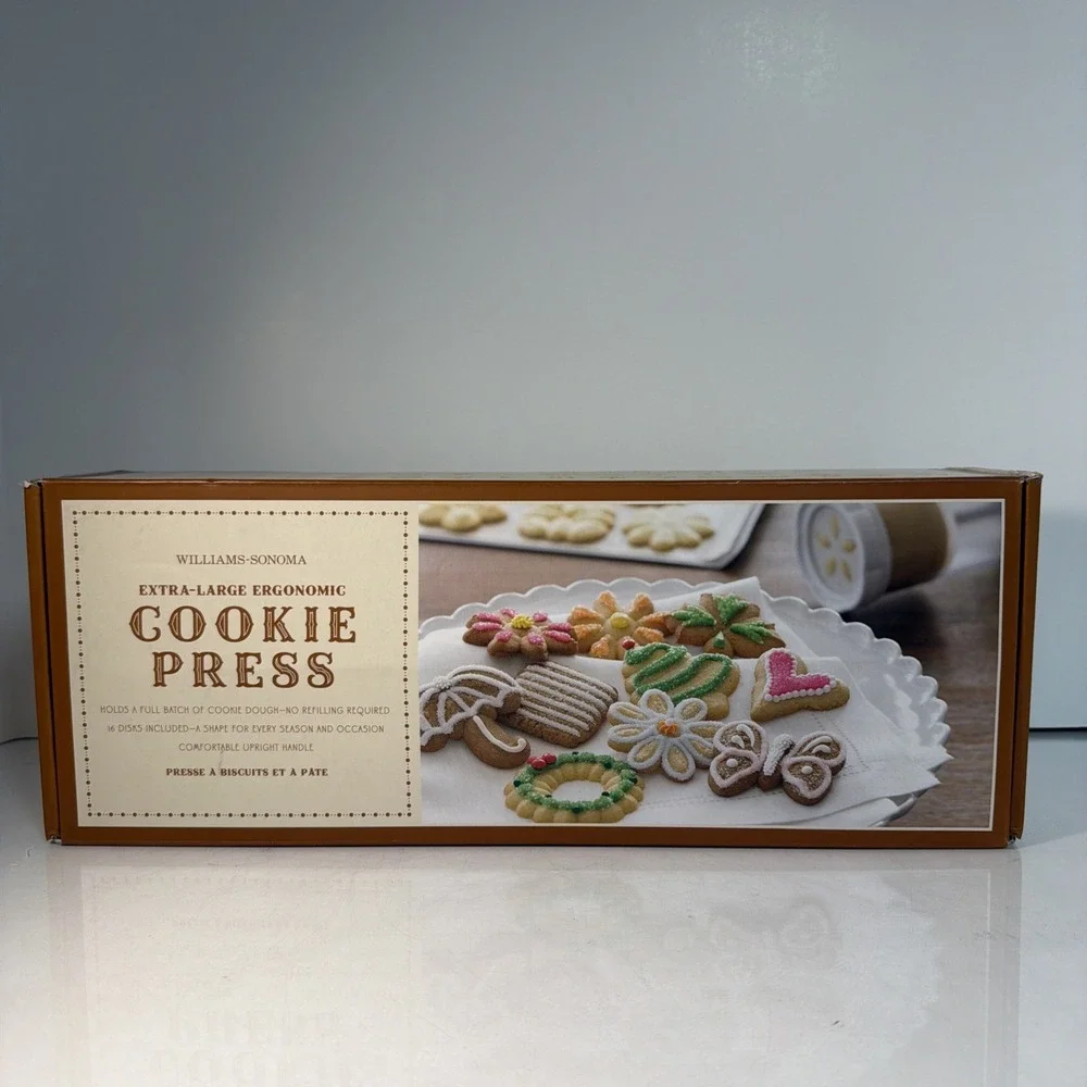 New Williams Sonoma Extra Large Ergonomic Cookie Press 16 Shape Disks Holiday Se